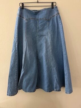 Vintage Kikit Western Studded Yoke Denim Maxi Skirt Size 10 A-Line